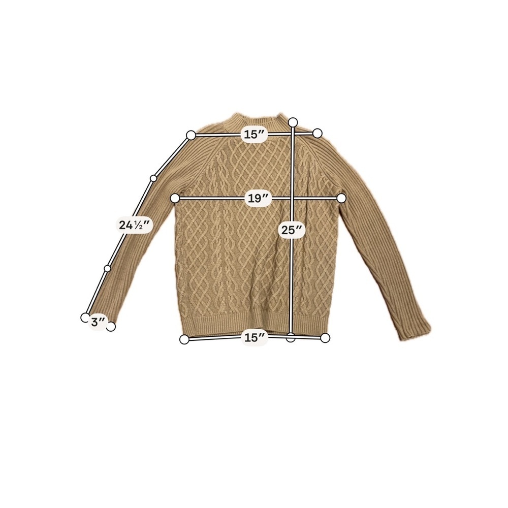 BCBGMaxAzria Tan Cable Knit Sweater Mock Neck Ribbed Sleeve XS Classic Luxury - Picture 7 of 7